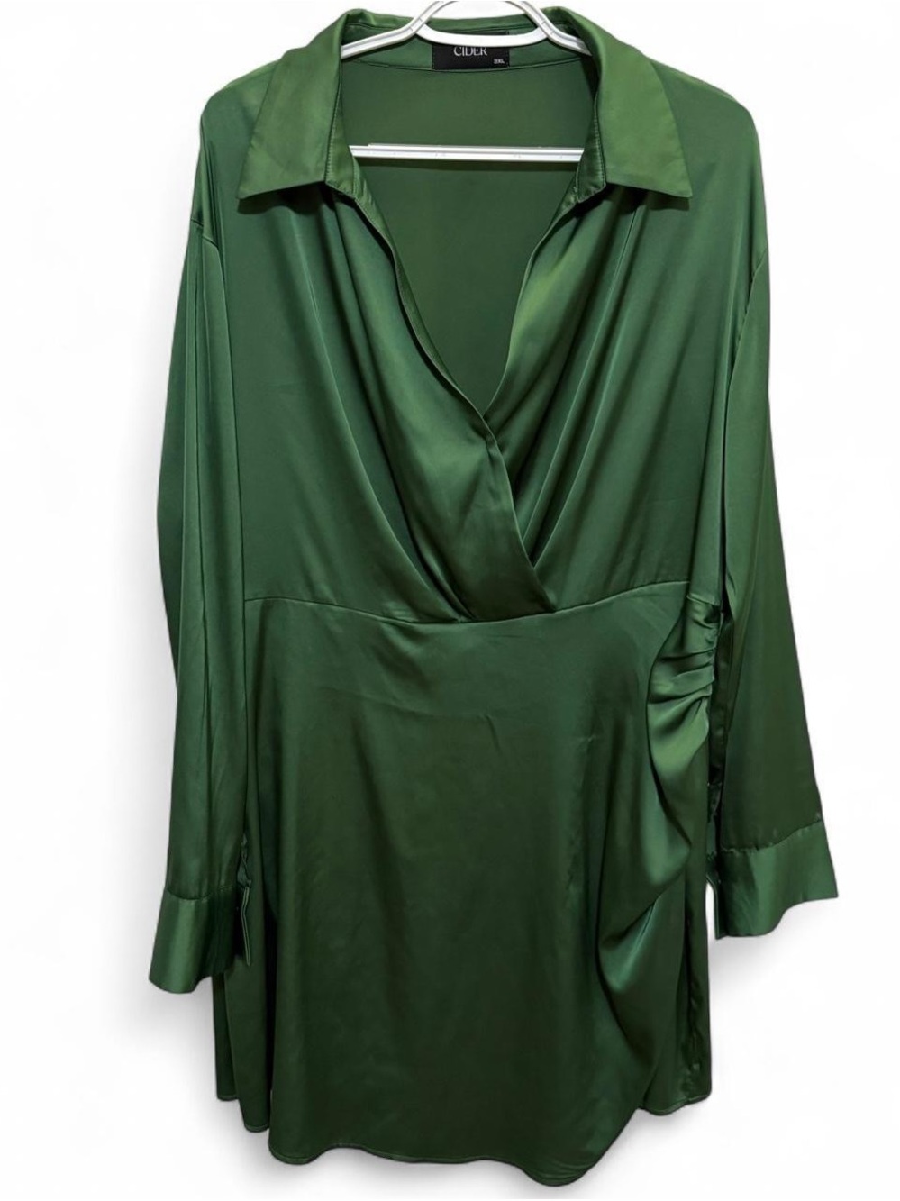 Cider Green Satin Wrap Dress